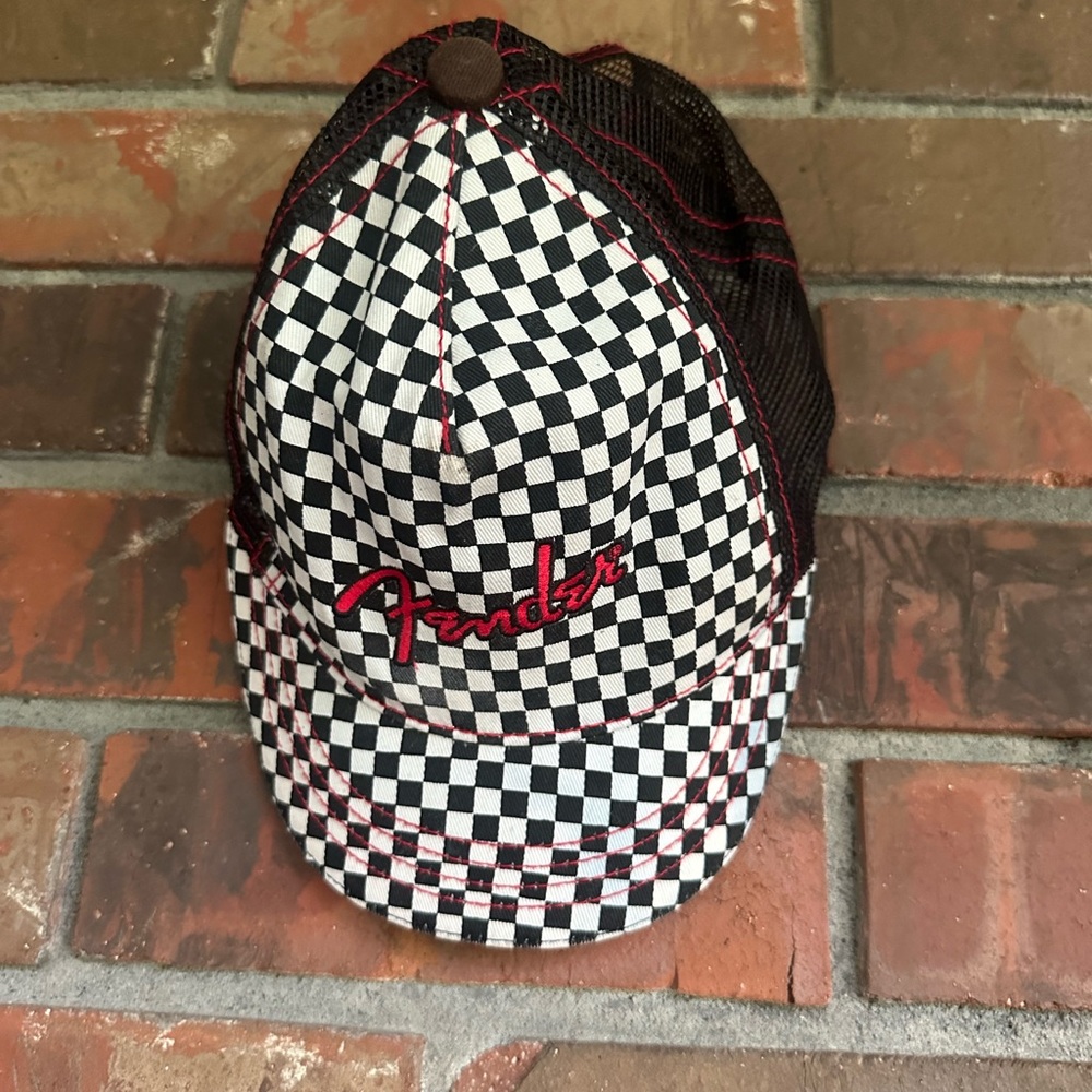 Fender Black and White Checkered Hat youth SnapBack one size vintage
